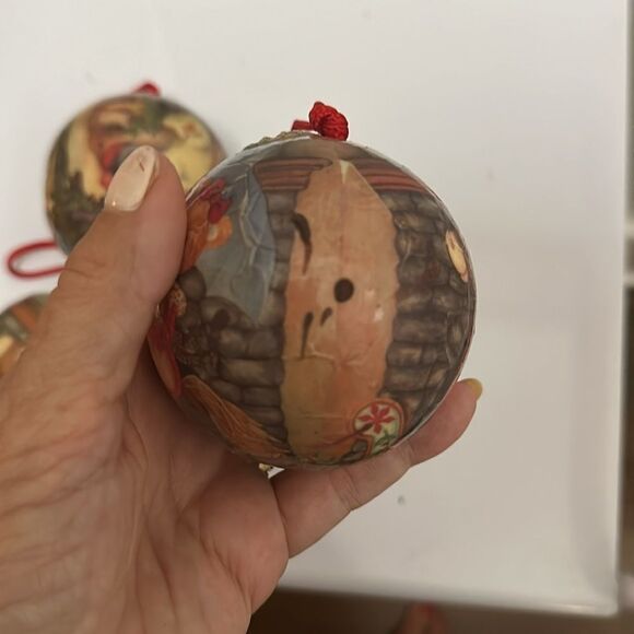 Lot of 3 paper decoupaged Christmas tree ornaments with teddy bears & snowmen - Picture 6 of 8